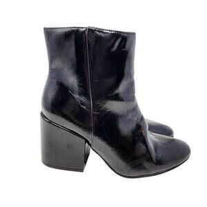 Madden Girl Arcade Patent Ankle Booties Side Zip Black Almond Toe Size 6 M